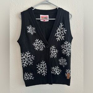 Tipsy Elves black and silver snowflake winter Christmas vest size small